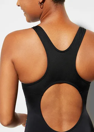 Badpak met gerecycled polyamide, Kleur: zwart horizontaal gestreept