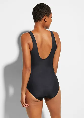 Maillot sculptant à empiècement, maintien modéré • noir-orange rayé • Boutique bonprix