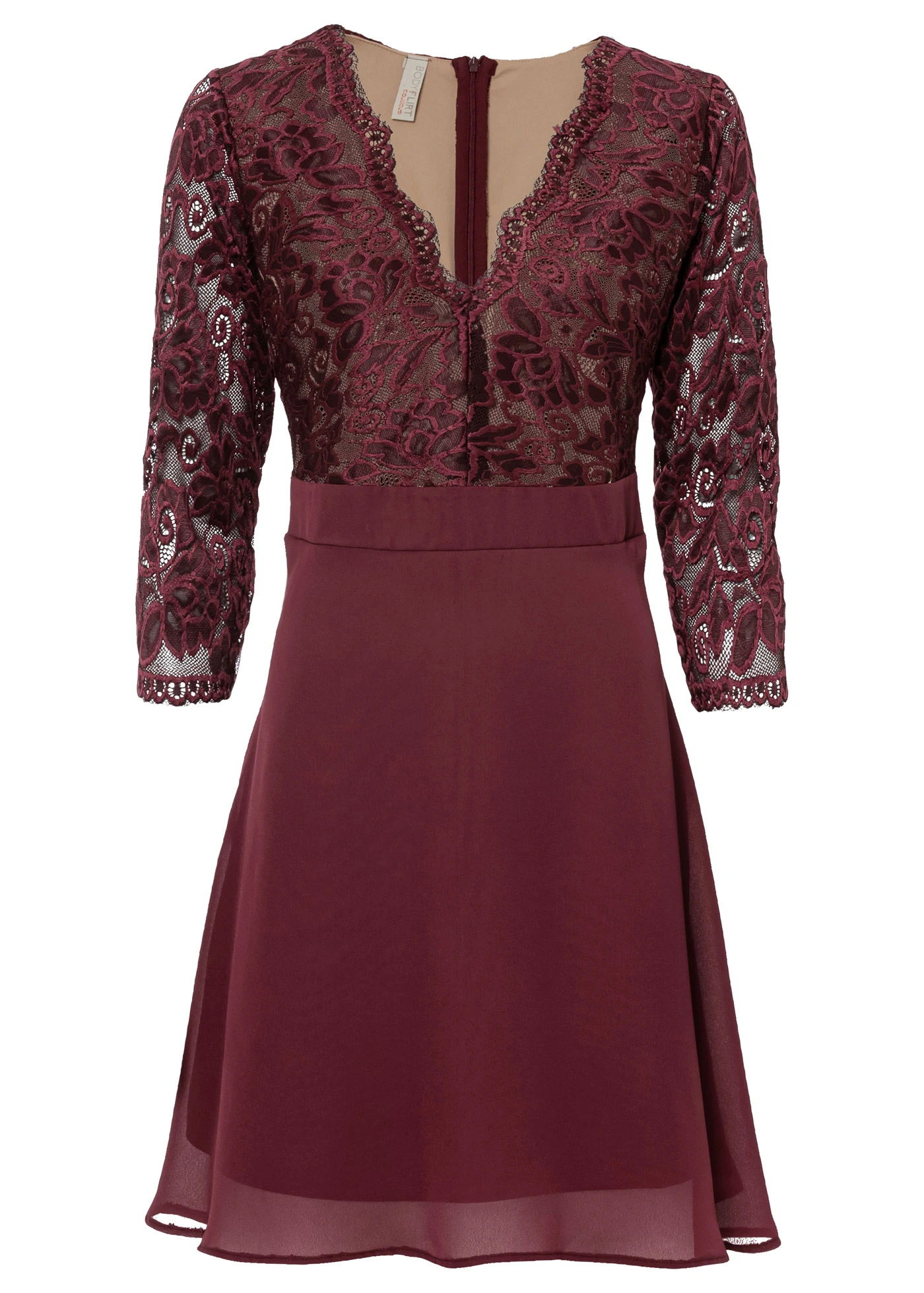 Chiffon jurk met kant • esdoornrood • bonprix online shop