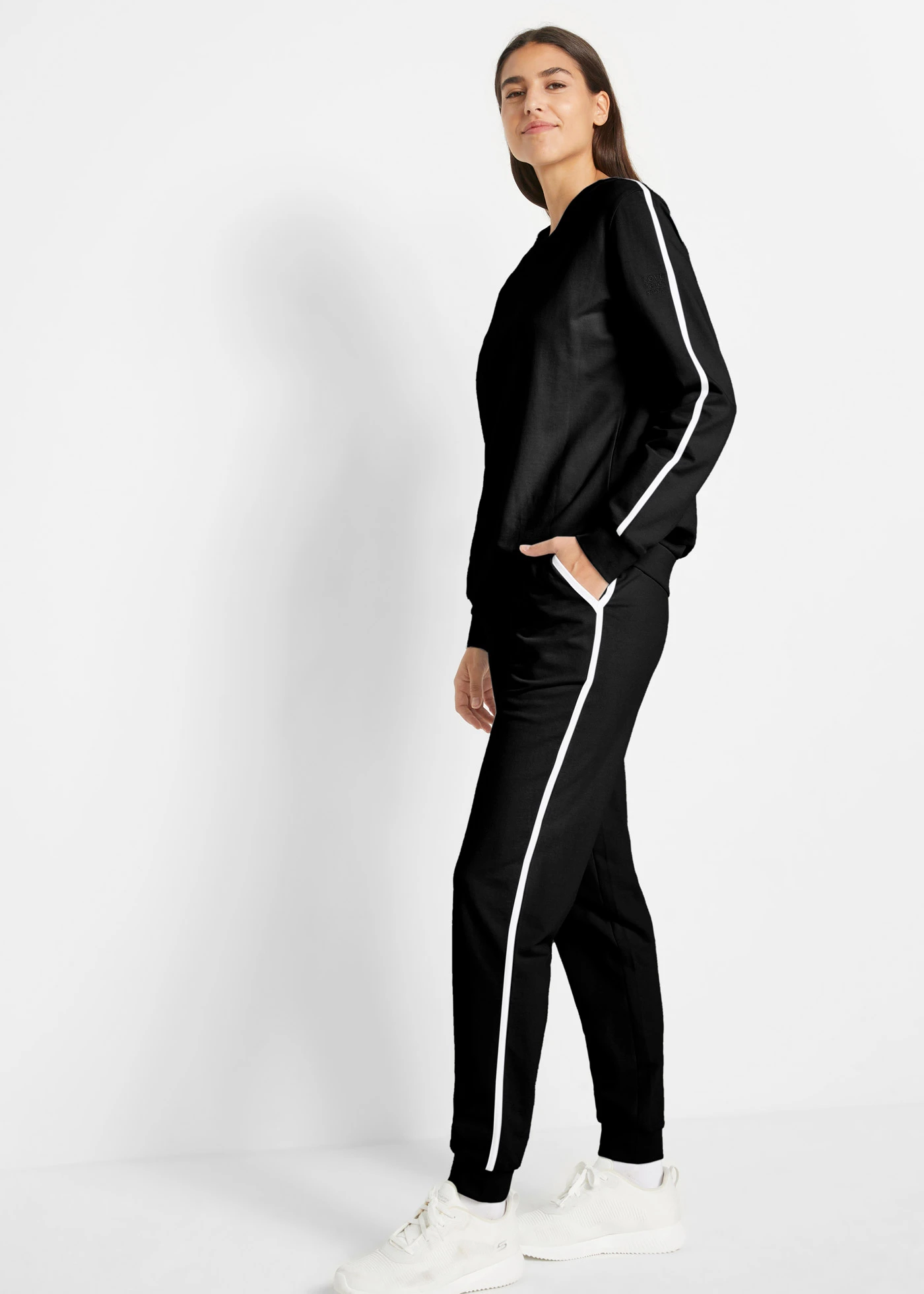 Ensemble de survêtement 100% coton (ens. 2 pces) • noir rayé • Boutique bonprix