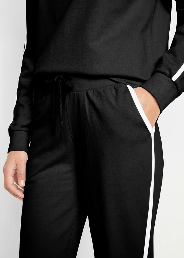 Joggingpak van katoen (2-dlg. set) • zwart met verticale streep • product-page.page-title-suffix