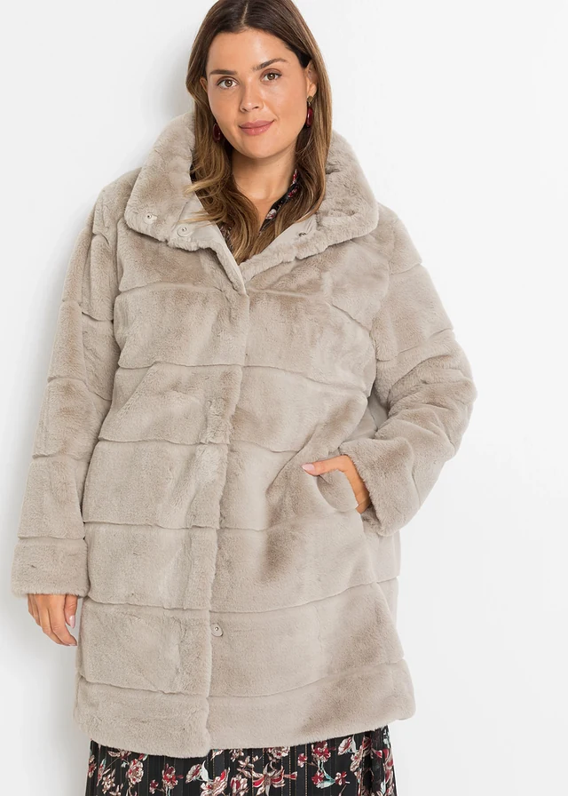 Manteau en tissu peluche, Couleur: gris beige