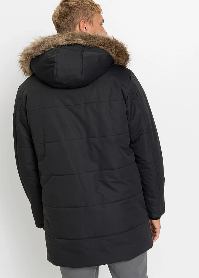 Parka d’hiver à doublure peluche et capuche amovible, Couleur: noir
