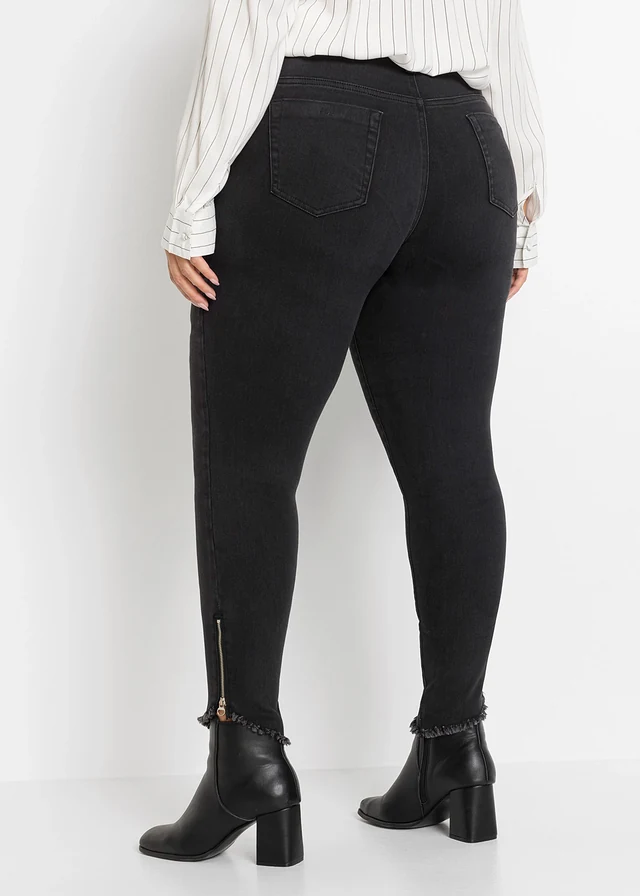 Skinny stretch jeans, mid waist, Kleur: zwart denim