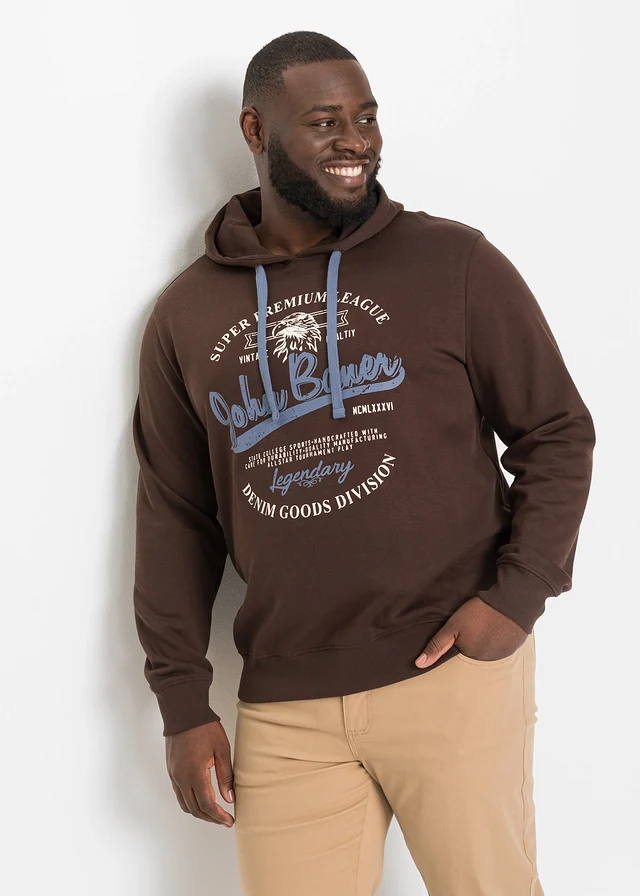 Hoodie met comfort fit, Kleur: donkerbruin met print