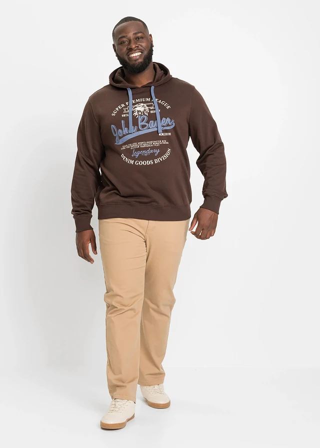 Hoodie met comfort fit, Kleur: donkerbruin met print