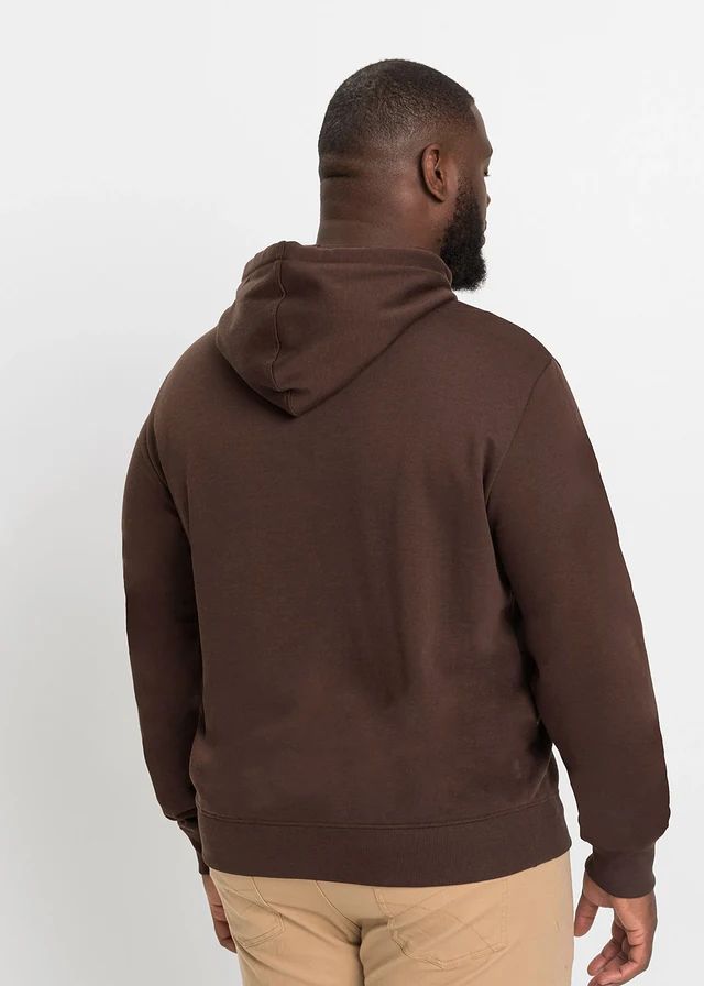Hoodie met comfort fit, Kleur: donkerbruin met print