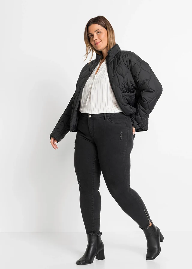 Jean skinny taille mi-haute, extensible, Couleur: noir denim