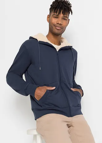 Sweat zippé doublé sherpa • bleu foncé • Boutique bonprix