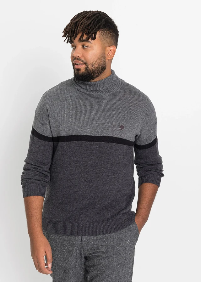 Pull col roulé style color-block, Couleur: gris/noir/anthracite chiné