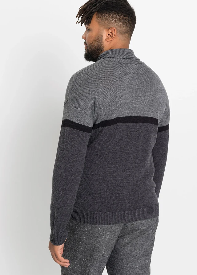 Pull col roulé style color-block, Couleur: gris/noir/anthracite chiné