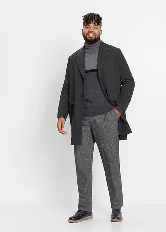 Svetr s rolákovým límcem, barevné bloky, barva: šedo-černo-antracitový melír