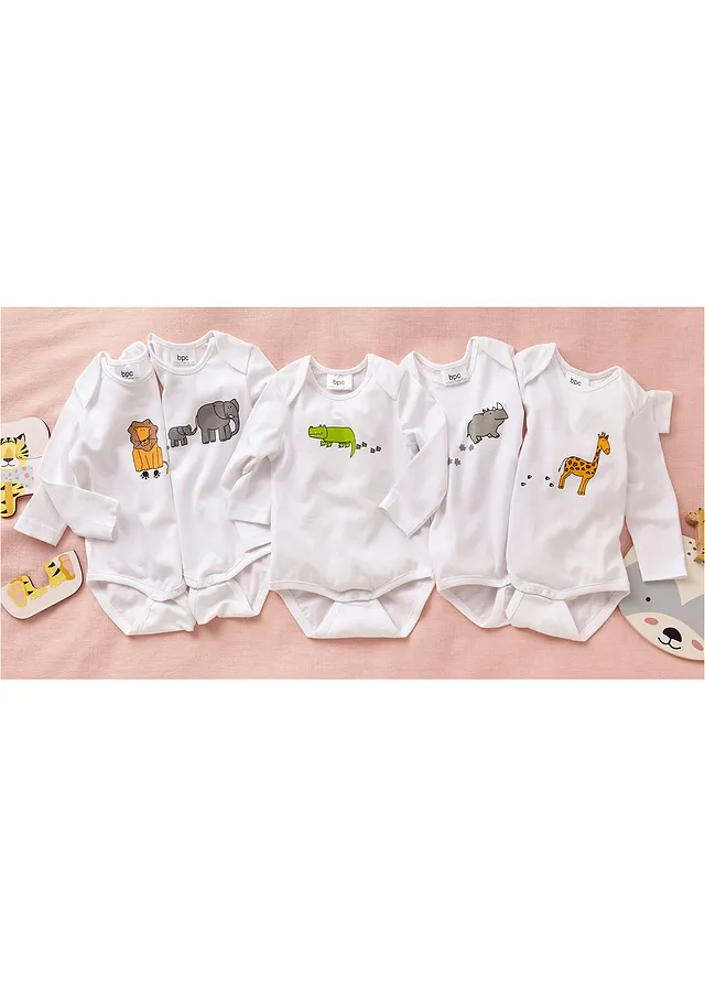 Baby rompertje met lange mouwen (set van 5) van biologisch katoen, Kleur: wit