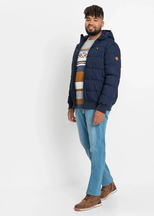 Gewatteerde jas in bomberstijl, Kleur: donkerblauw