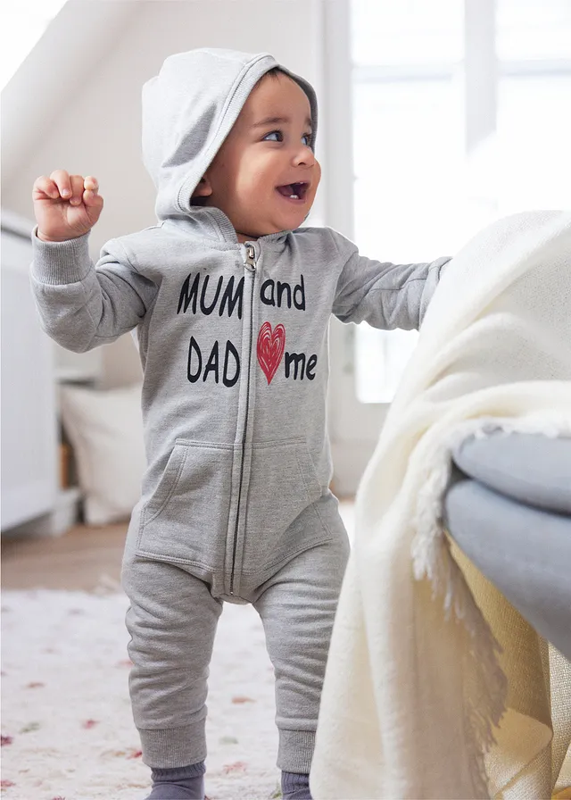 Baby sweat jumpsuit met capuchon, Kleur: lichtgrijs gemêleerd