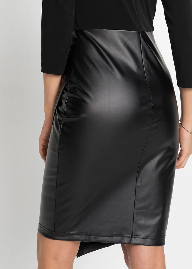 Jurk van imitatieleer met lijfje van jersey • zwart • product-page.page-title-suffix