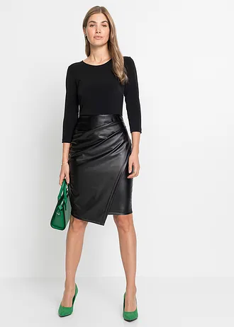 Šaty z umělé kůže, s horním dílem ze žerzeje • černá • bonprix obchod