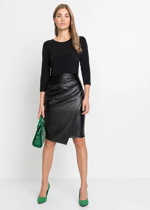 Jurk van imitatieleer met lijfje van jersey • zwart • product-page.page-title-suffix