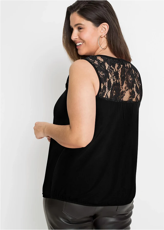 Top in een viscosemix, Kleur: zwart