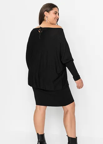 Gebreide jurk van soepele viscose, Kleur: zwart