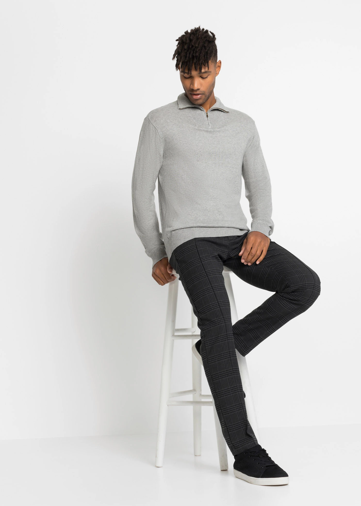 Regular fit chino instapbroek, straight • antraciet geruit • bonprix online shop