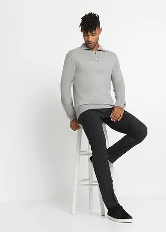 Regular fit chino instapbroek, straight, Kleur: antraciet geruit