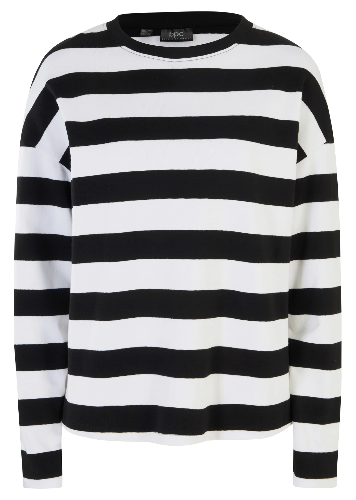 T-shirt manches longues 100% coton interlock • noir/blanc rayé • Boutique bonprix