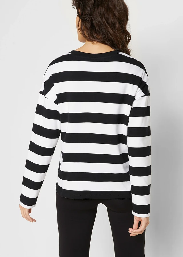 Longsleeve van interlock, Kleur: zwart/wit gestreept