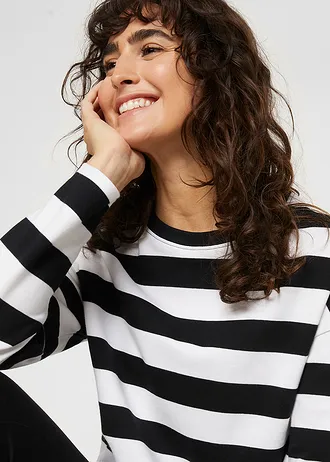 Bluză cu mâneci lungi din bumbac interlock 100% • negru/alb cu dungi • magazin bonprix