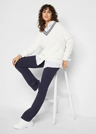 Flared legging van katoen, Kleur: donkerblauw