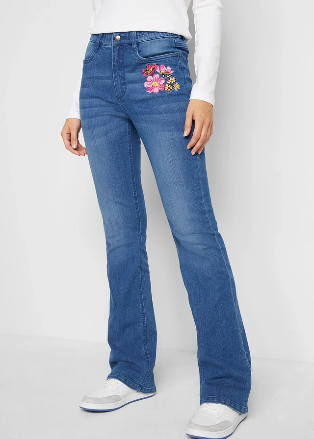 High waist jeans met comfortband, bootcut • blauw denim used • product-page.page-title-suffix
