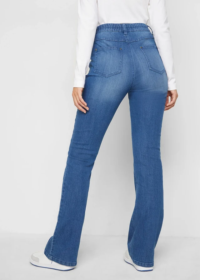 Jean bootcut, taille haute et élastiquée • bleu denim used • product-page.page-title-suffix