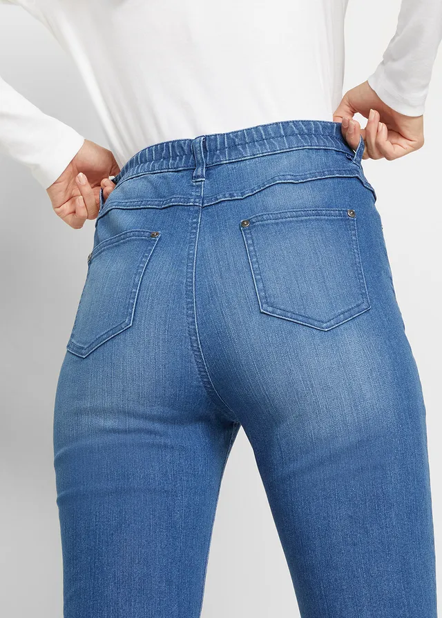 Jean bootcut, taille haute et élastiquée • bleu denim used • product-page.page-title-suffix