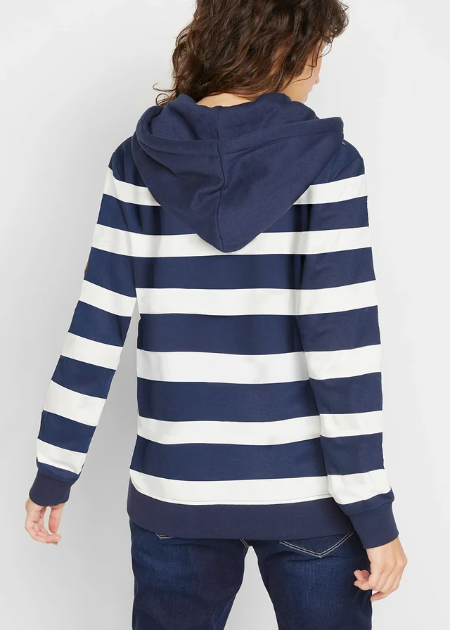 Hoodie van katoen, Kleur: donkerblauw/wolwit gestreept