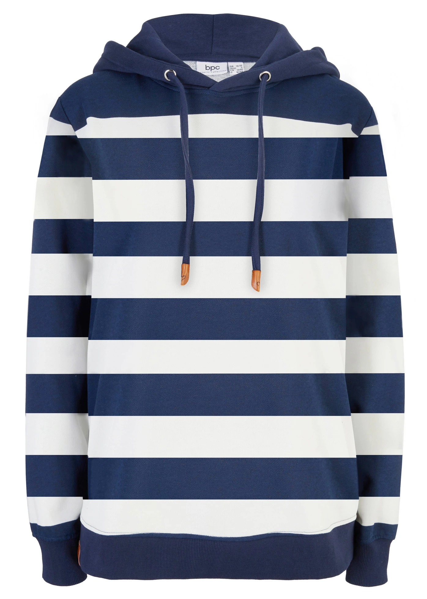 Sweat à capuche 100% coton • bleu foncé-écru rayé • Boutique bonprix