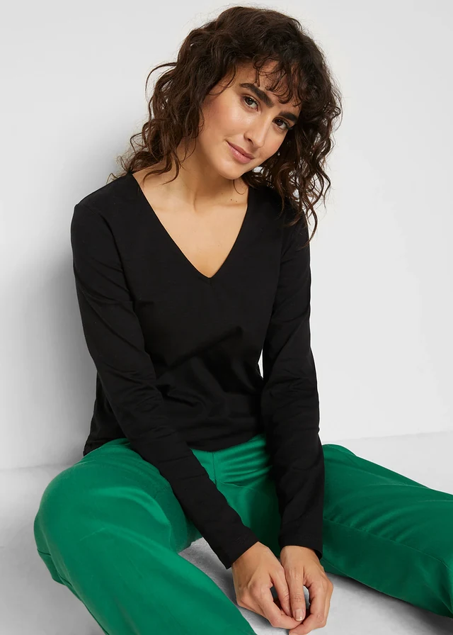 Bluză cu mâneci lungi cu bumbac bio 100% • negru • magazin bonprix