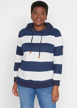 Kapucnis szabadidőfelső tiszta pamutból, szín: sötétkék/gyapjúfehér csíkos