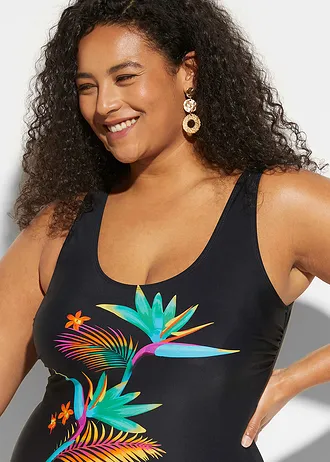 Badpak met gerecycled polyamide, Kleur: zwart met print