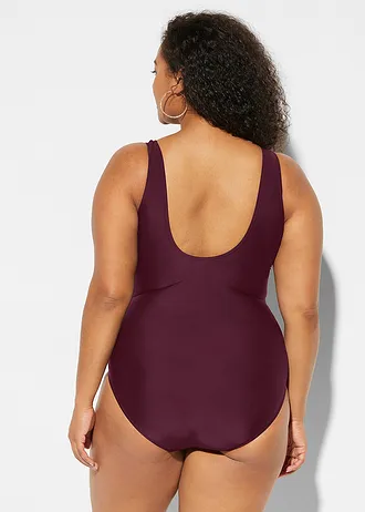 Alakformáló fürdőruha enyhe formáló hatással, díszítő hajtásokkal, szín: bordó