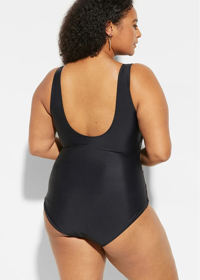 Corrigerend badpak met plooitjes, licht corrigerend, Kleur: zwart