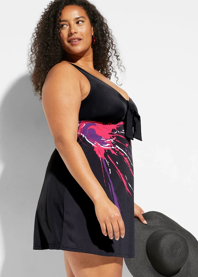 Robe de bain à larges bretelles, Couleur: noir graphique