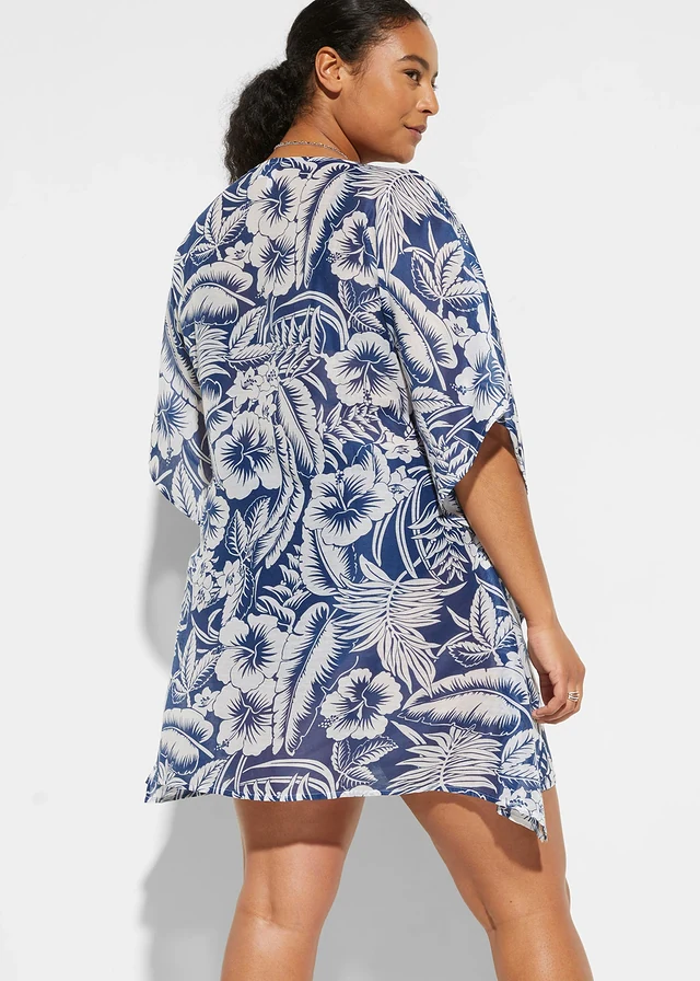 Tunică transparentă de plajă, culoare: albastru/alb floral