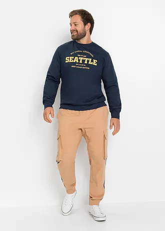 Lot de 2 sweats 100% coton, Couleur: bleu foncé + pétrole imprimé