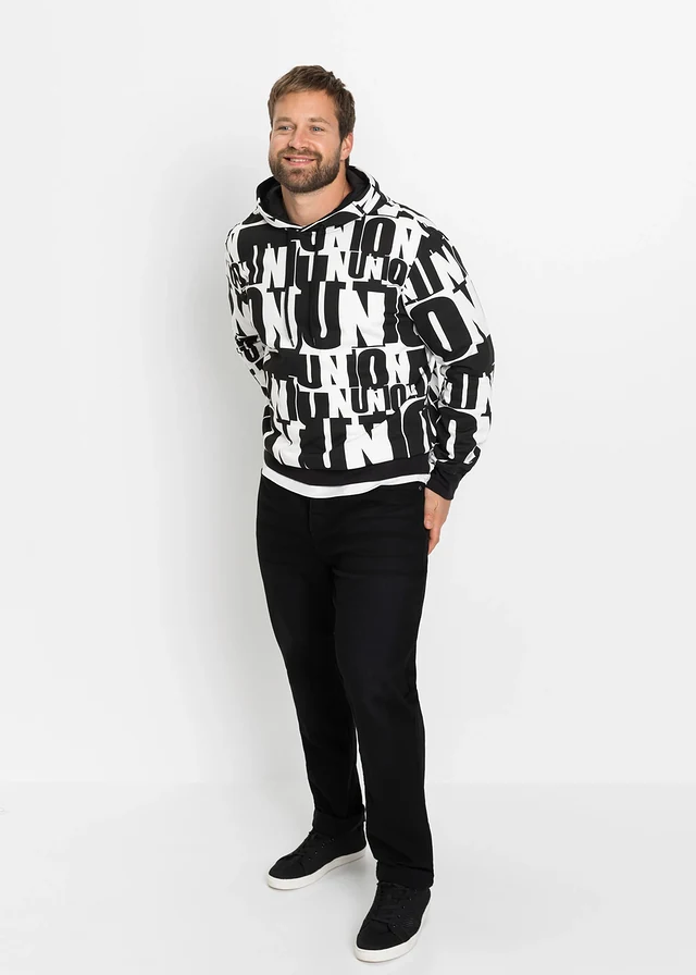 Sweat à capuche 100% coton, Couleur: blanc + noir
