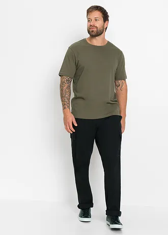 T-shirt (set van 5), Kleur: wit+grijs gemêleerd+donkerolijfgroen+donkerblauw+zwart