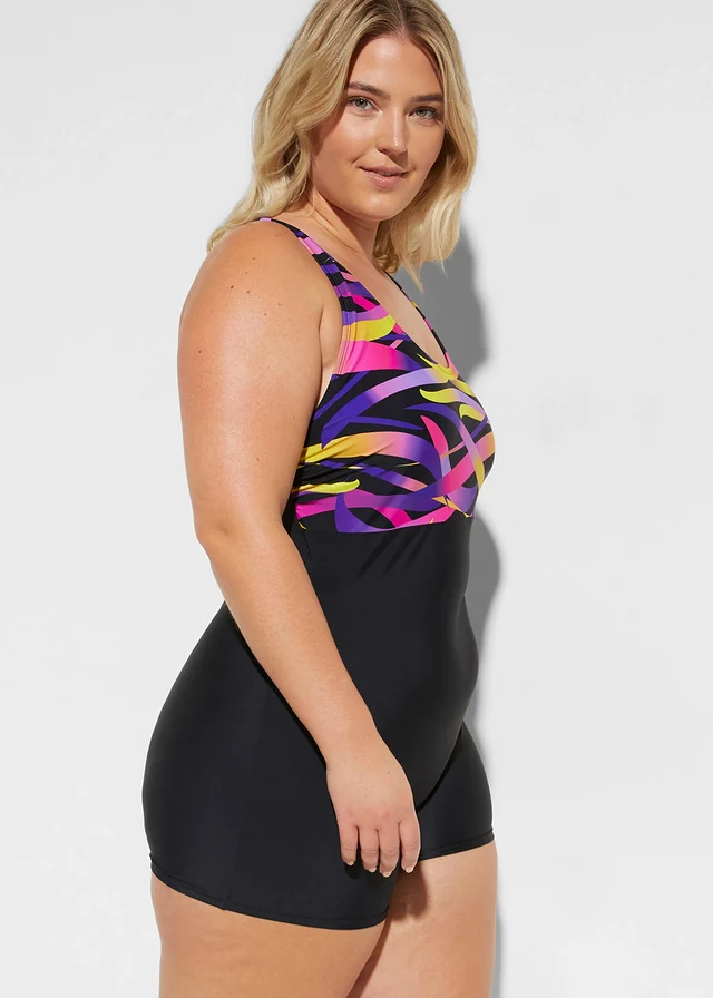 Maillot 1 pièce shorty, séchage rapide, Couleur: noir/multicolore graphique