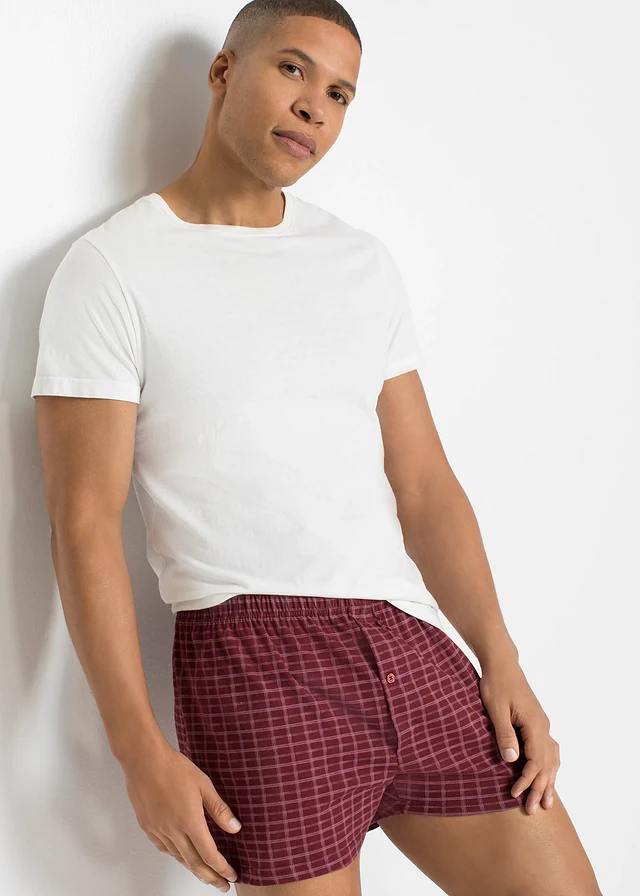 Wijde jersey boxershort van katoen (set van 3) • donkerblauw+kleigroen+kastanjerood geruit • product-page.page-title-suffix
