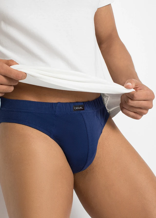 Lot de 10 slips coton, Couleur: noir + anthracite chiné + bleu nuit