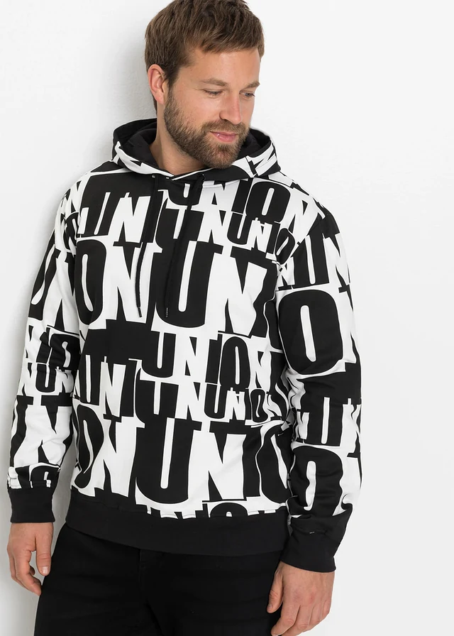Sweat à capuche 100% coton, Couleur: blanc + noir