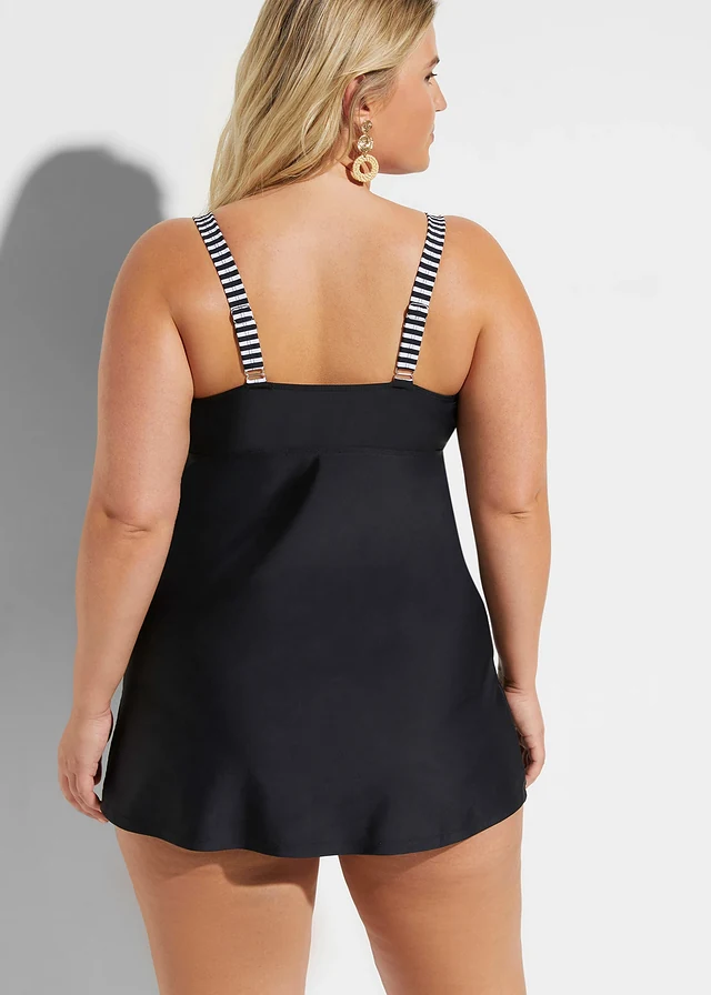 Lange tankini met gerecycled polyamide (2-dlg. set), Kleur: zwart grafische print